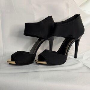 BCBGeneration Black Open-Toe Ankle Strap Stiletto Heels